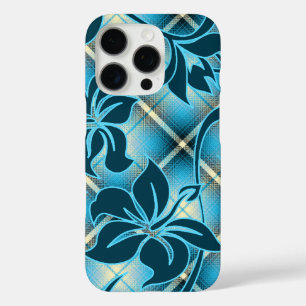 Mauna Loa Hawaiian Hibiscus Plaid Teal iPhone 16 Pro Case