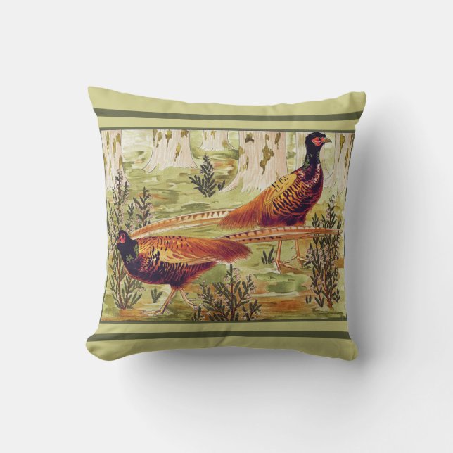 Maurice Pillard Verneuil Pheasants Illustration Cushion (Front)