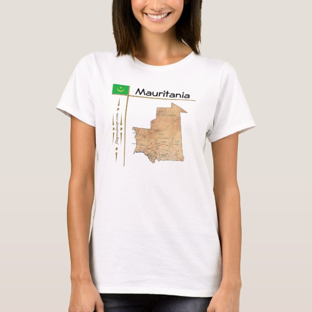 Mauritania Map + Flag + Title T-Shirt (Front)