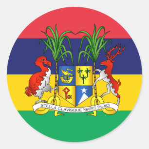 Mauritian Flag & Coat of Arms, Flag of Mauritius Classic Round Sticker