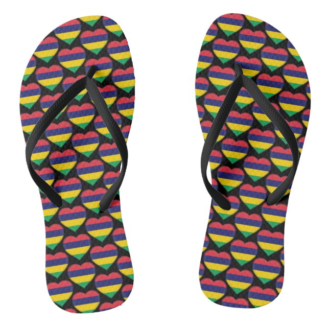 Mauritian Flag Colours Hearts Pattern Patriotic Thongs (Footbed)