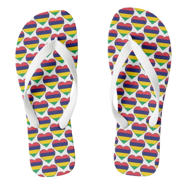 Mauritian Flag Colours Hearts Pattern Patriotic Thongs (Footbed)
