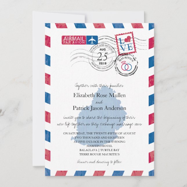 Mauritius Airmail Wedding Invitation (Front)