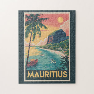 Mauritius Coast Illustration Travel Art Vintage Jigsaw Puzzle