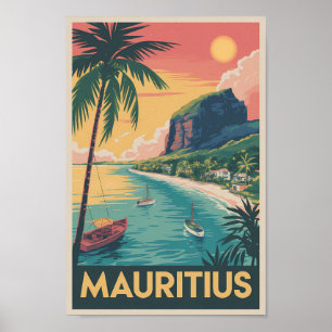 Mauritius Coast Illustration Travel Art Vintage Poster