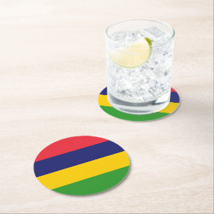 Mauritius flag round paper coaster