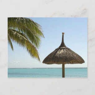 Mauritius. Idyllic beach scene with umbrella Postcard