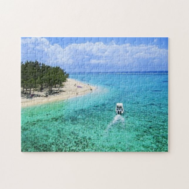 Mauritius Island Beach Indian Ocean Boat Turquoise Jigsaw Puzzle (Horizontal)