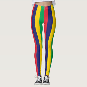 Mauritius National Flag Colours Vertical Striped Leggings
