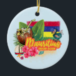 Mauritius Retro Indian Ocean Dodo and Flag Vintage Ceramic Ornament<br><div class="desc">Mauritius beach design with flag for holiday. Mauritius retro Indian Ocean island with dodo and coconut Vintage souvenir for travel to the island. Mauritius beach artwork for Port Louis and Curepipe holidaymakers and Flic en Flac backpackers. Mauritius in Indian Ocean Retro Souvenir Dodo and Coconut. Mauritius design with flag for...</div>