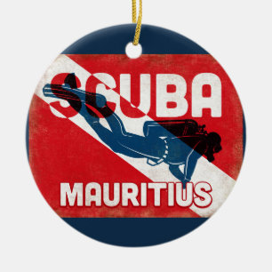 Mauritius Scuba Diver - Blue Retro Ceramic Ornament
