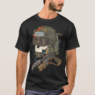 Mauser Pistol Pilot. Cyberpunk Skull Helmet. T-Shirt