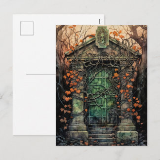 Mausoleum Door Halloween Postcard