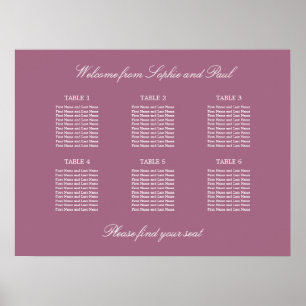 Mauve 6 Table Wedding Seating Chart Poster