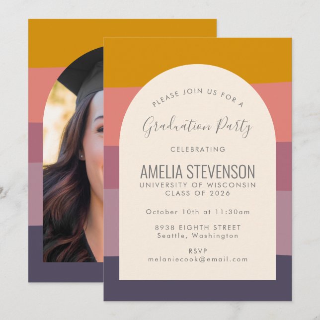 Mauve Abstract Geometric Photo Graduation Party Invitation (Front/Back)