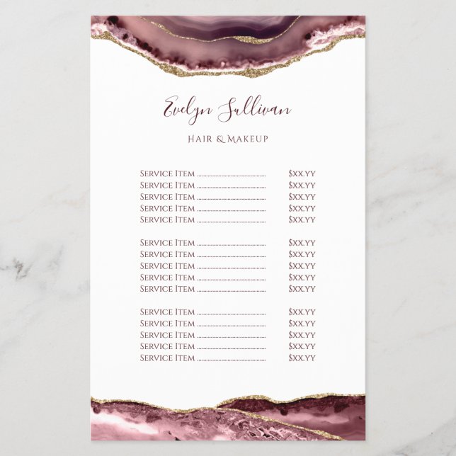 Mauve agate price list flyer (Front)