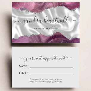 Mauve Agate Silver Glam Stylist Appointment Business Card