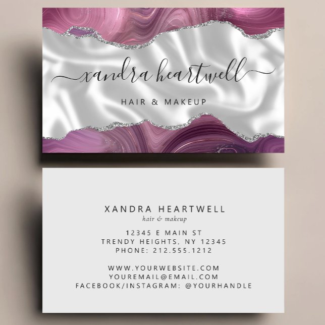 Mauve Agate Silver Glitter Luxury Stylist Business Card (Creator Uploaded)