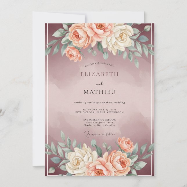 Mauve Alluring Romantic Wedding Invitation (Front)
