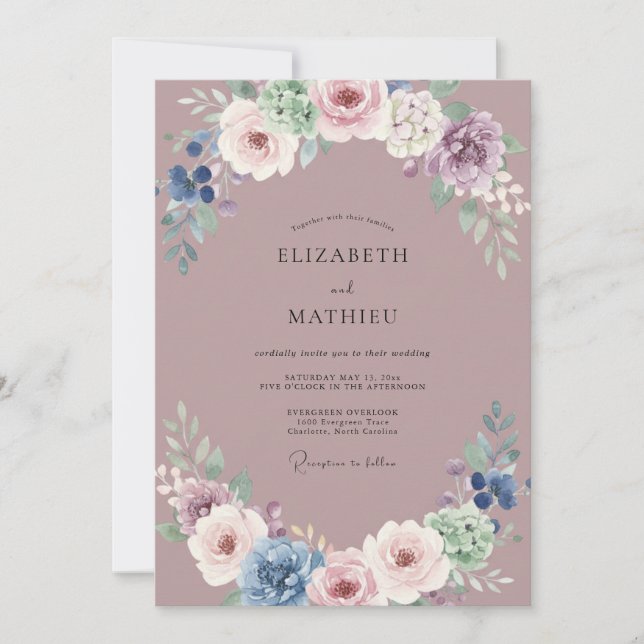 Mauve Alluring Vintage Wedding Invitation (Front)