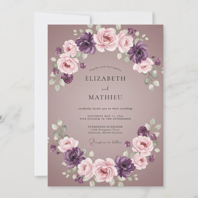 Mauve Amethyst Watercolor Wedding Invitation (Front)