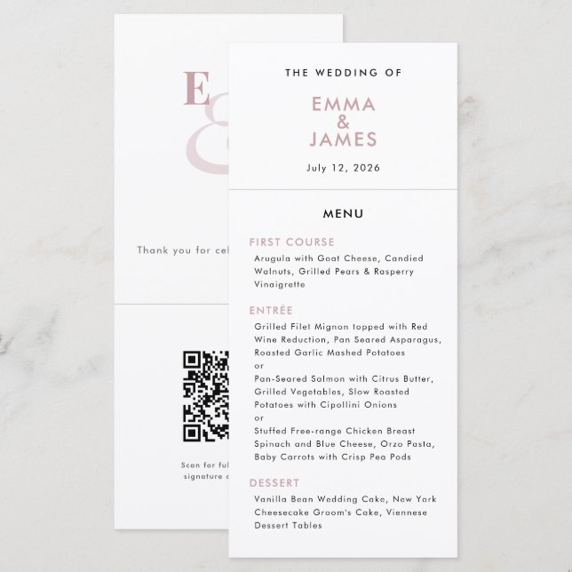 Mauve Ampersand Wedding | QR Code | Elegant Menu (Front/Back)