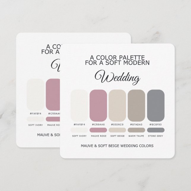 Mauve and Beige Wedding Color Palette Card (Front/Back)