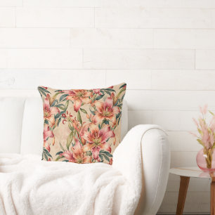 Mauve and Copper Lilies on Tan Cushion