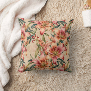 Mauve and Copper Lilies on Tan Cushion