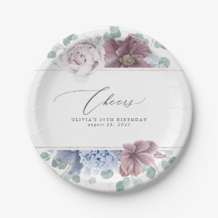 Mauve and Dusty Blue Floral Elegant Botanical Paper Plate
