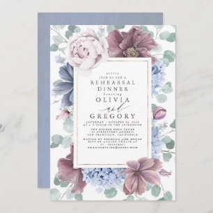 Mauve and Dusty Blue Flowers Rehearsal Dinner Invitation