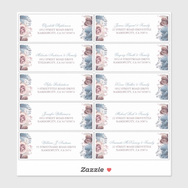 Mauve and Dusty Blue Guest Names Address Labels (Sheet)