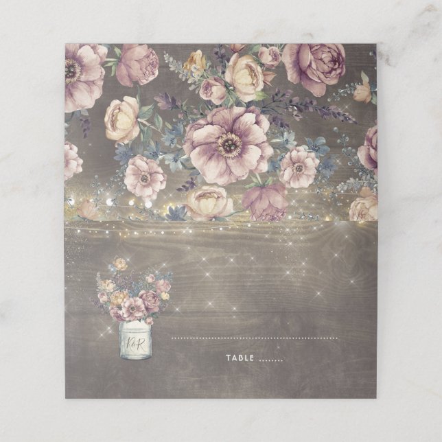 Mauve and Gold Floral Mason Jar Rustic Wedding Place Card (Outside Unfolded)