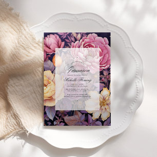 Mauve and Gold Floral Quinceañera Invitation