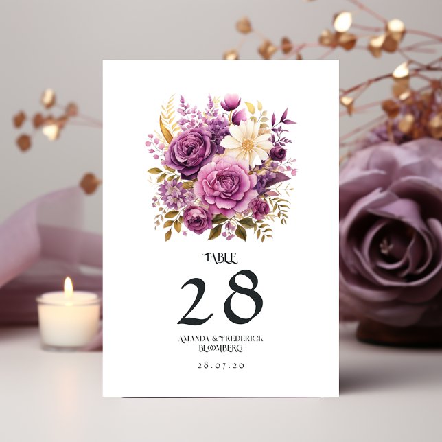 Mauve and Gold Floral Wedding Table Number (Creator Uploaded)