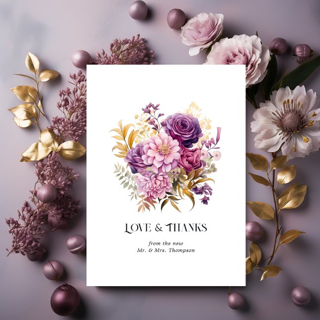 Mauve and Gold Floral Wedding Thank You Card (Creator Uploaded)