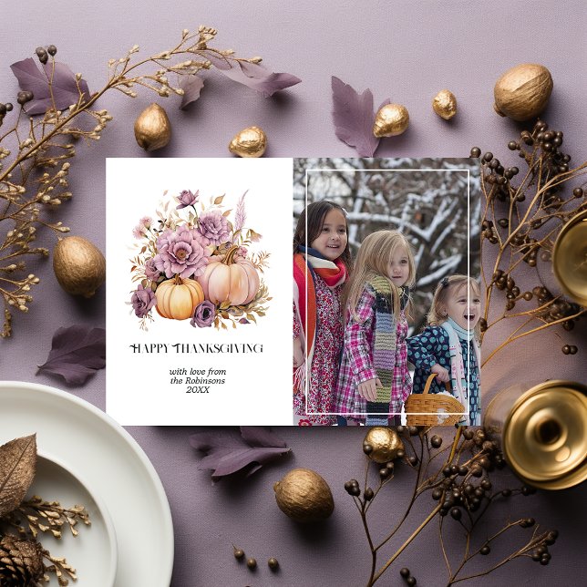 Mauve and Gold Holly and Ivy Thanksgiving Holiday Card (Creator Uploaded)