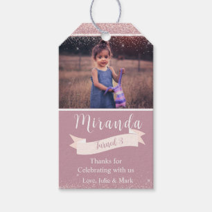 Mauve and Gold Third Birthday Photo   Gift Tags