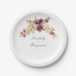 Mauve and Gold Vintage Floral Wedding Paper Plate
