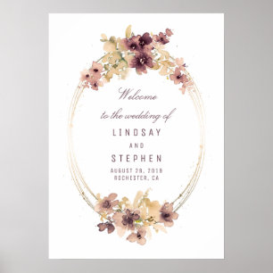 Mauve and Gold Vintage Wedding Welcome Sign