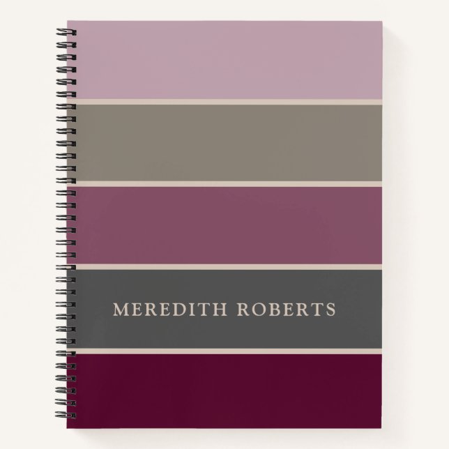 Mauve and Green Dramatic Wide Stripes Personalised Notebook (Front)