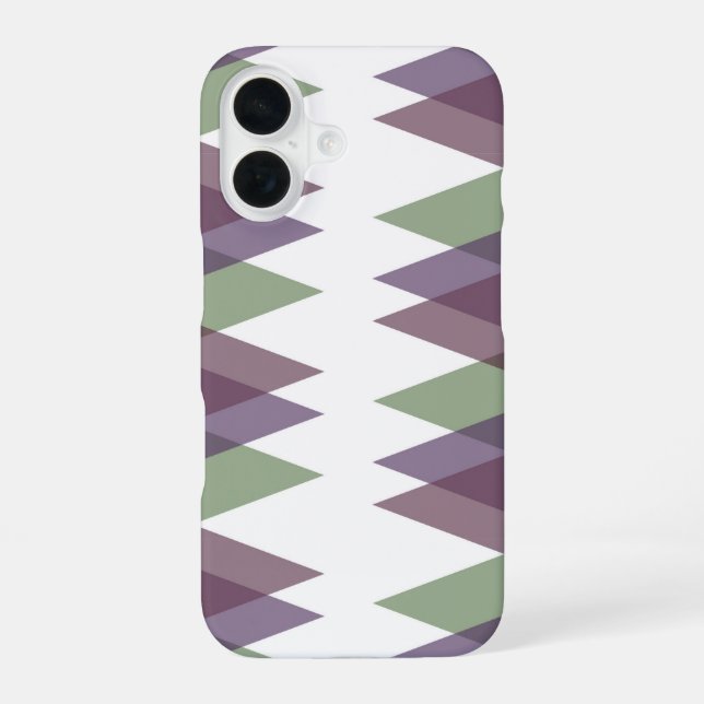Mauve and green triangles iPhone 16 case (Back)