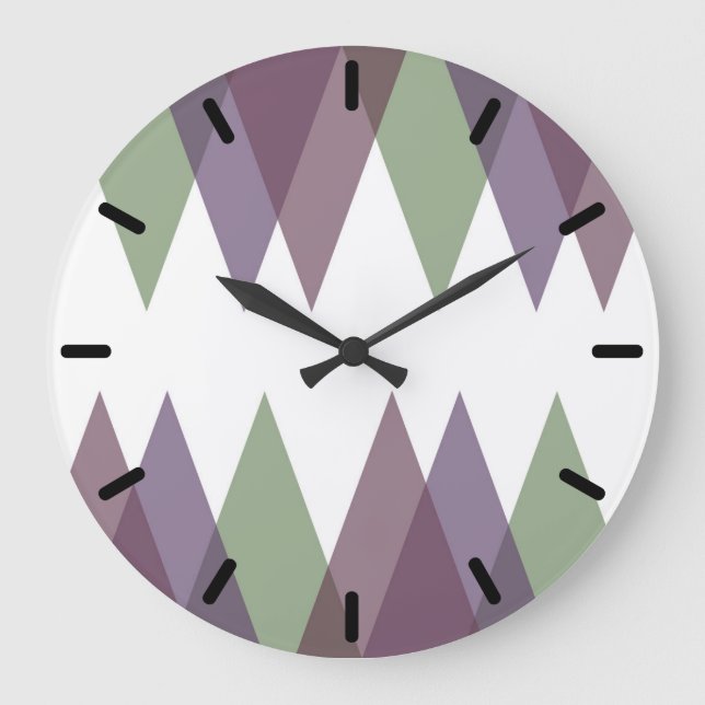 Mauve and green triangles large clock (Front)