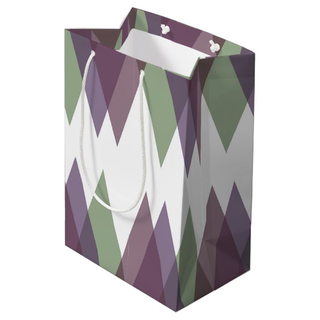 Mauve and green triangles medium gift bag (Back Angled)
