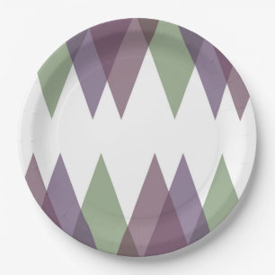 Mauve and green triangles paper plate