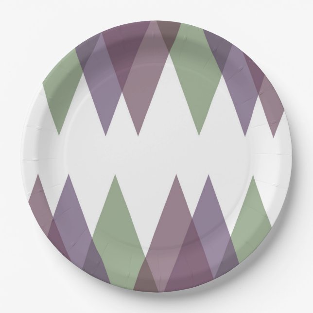 Mauve and green triangles paper plate (Front)