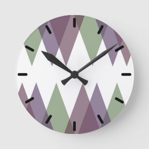 Mauve and green triangles round clock