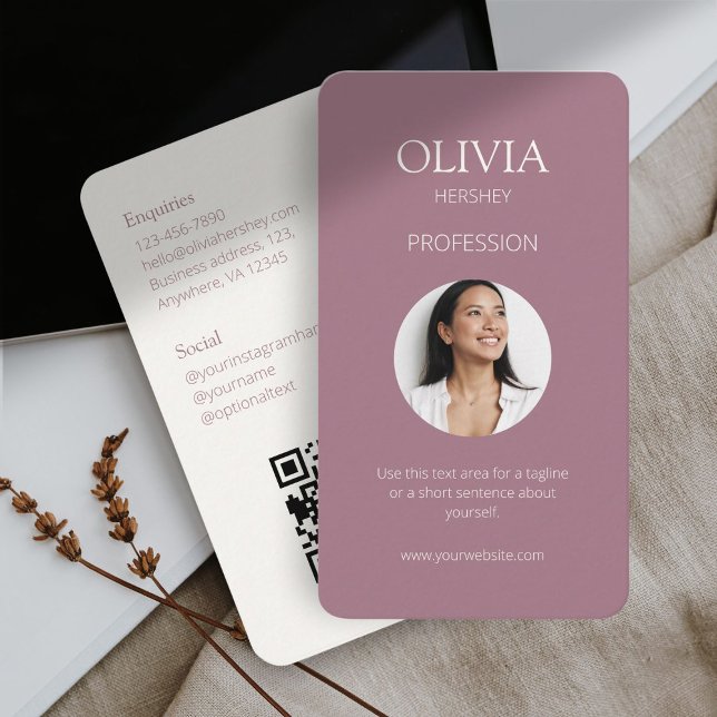 Mauve and Ivory Photo Social QR Code  Business Card (Creator Uploaded)