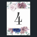 Mauve and Navy Blue Floral Wedding Table Number<br><div class="desc">Mauve and navy blue flowers wedding table number cards</div>