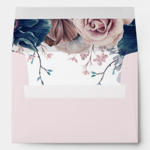 Mauve and Navy Blue Flowers Elegant Envelope